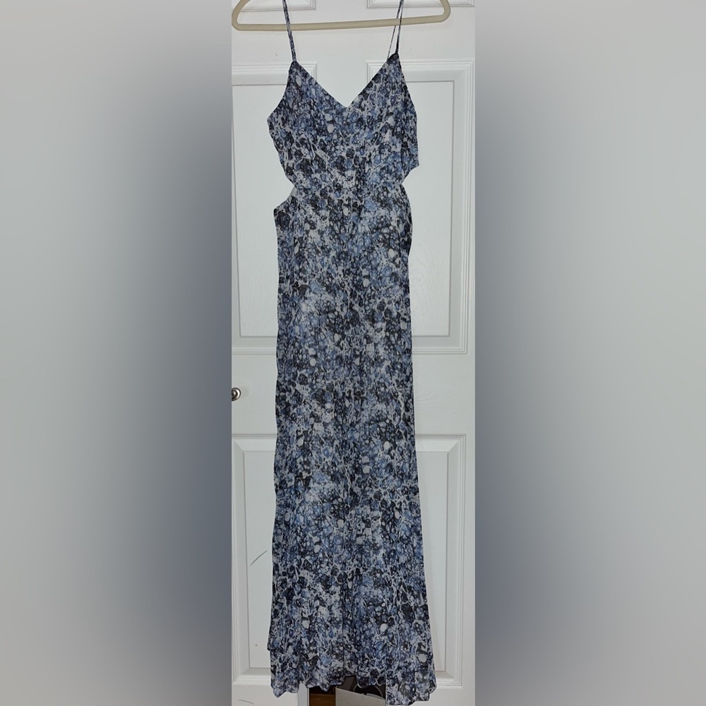 Express Blue and White Abstract Cut Out Print Maxi Dress